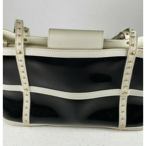 Maxx New York Black + White PVC and Leather Handbag with Gold Studs - Picture 2 of 12